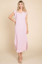 Load image into Gallery viewer, Culture Code Full Size Striped V-Neck Slit Dress with Pockets
