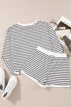 Load image into Gallery viewer, Striped Round Neck Long Sleeve Top and Shorts Set
