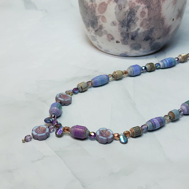 Flower Power Paper Bead Necklace - 18