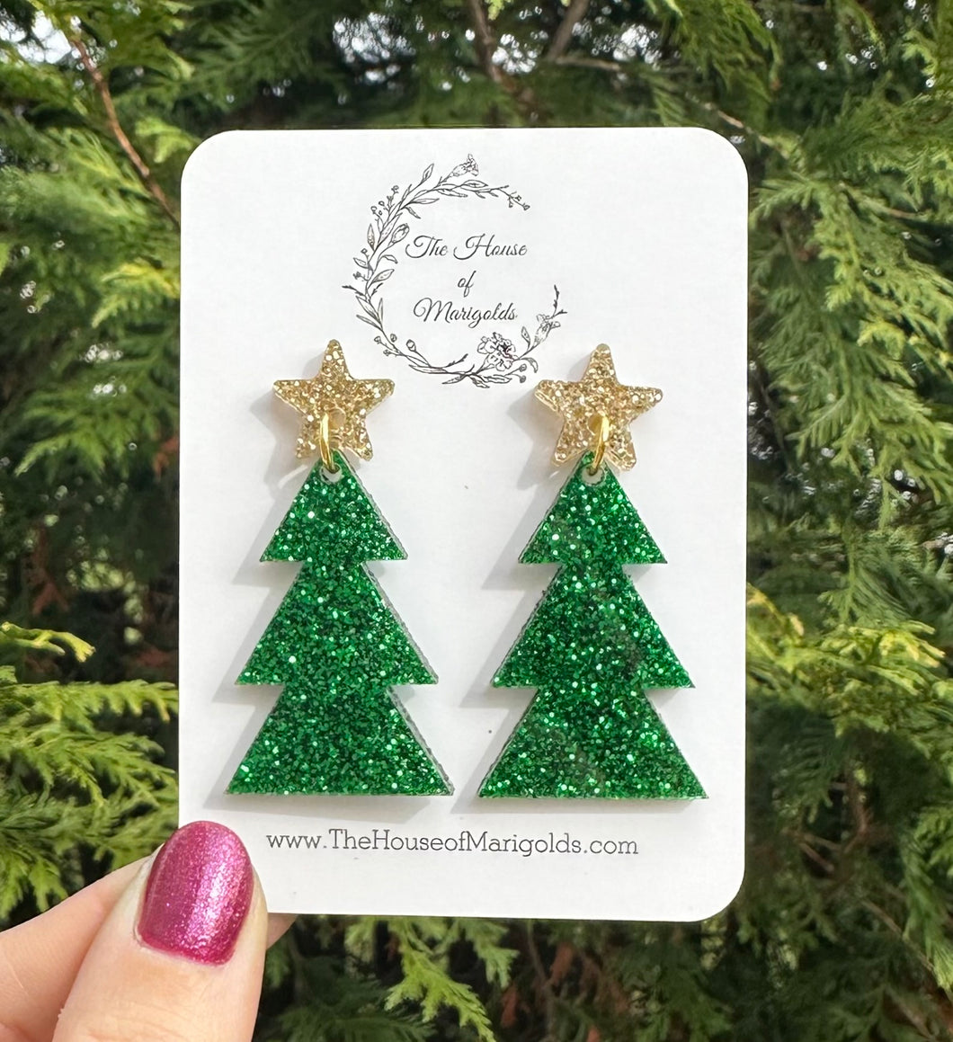 Dangle Christmas Tree Earrings