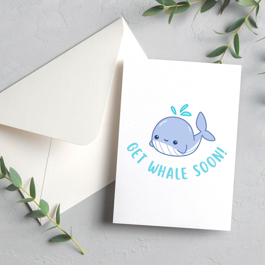 Get Whale Soon blank greeting card
