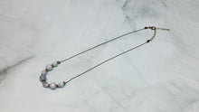 Load image into Gallery viewer, Light Blue and Grey Paper Bead Antiqued Brass Tiny Ball Chain Necklace - 17&quot; w/ 2&quot; chain extender
