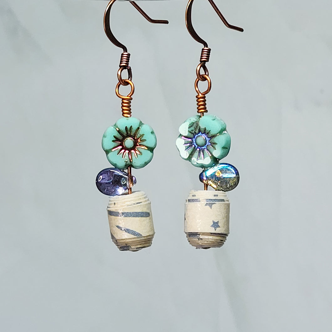 Teal Hibiscus Flower Pot Earrings - 1-3/4
