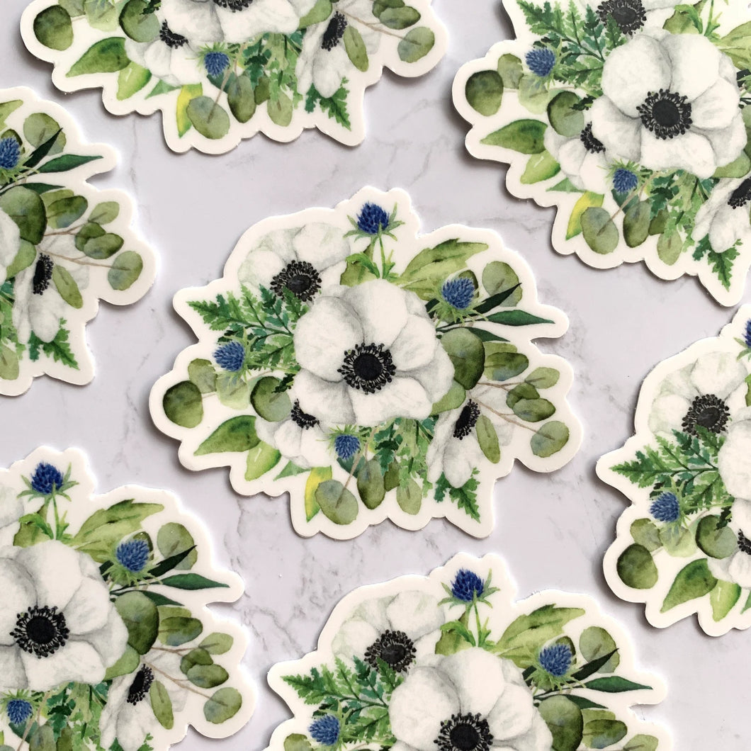 White Anemone Floral Sticker