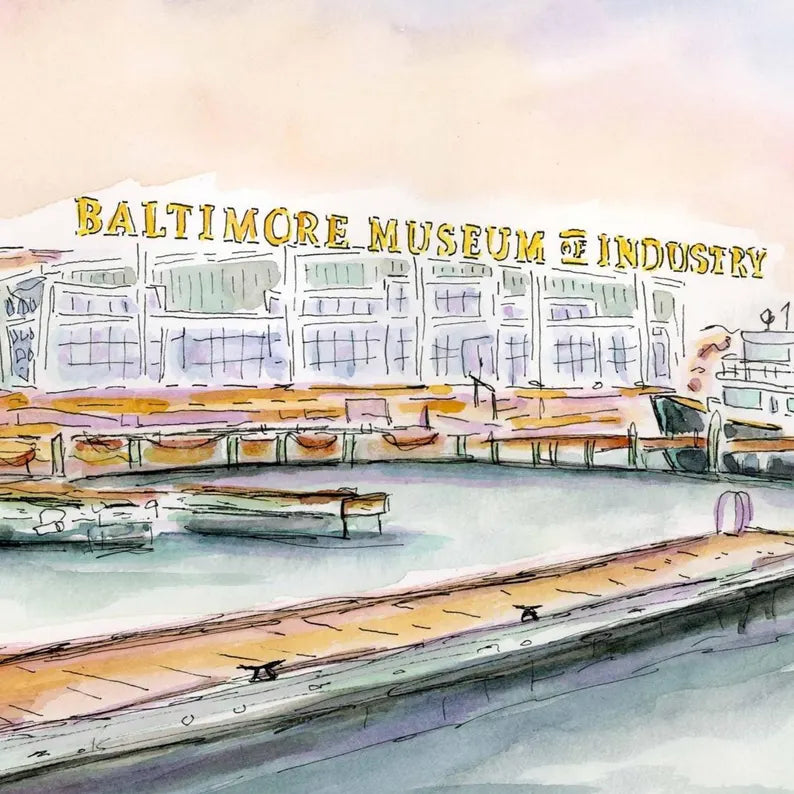 B Muesum Industry Watercolor Illustration 8x10 print