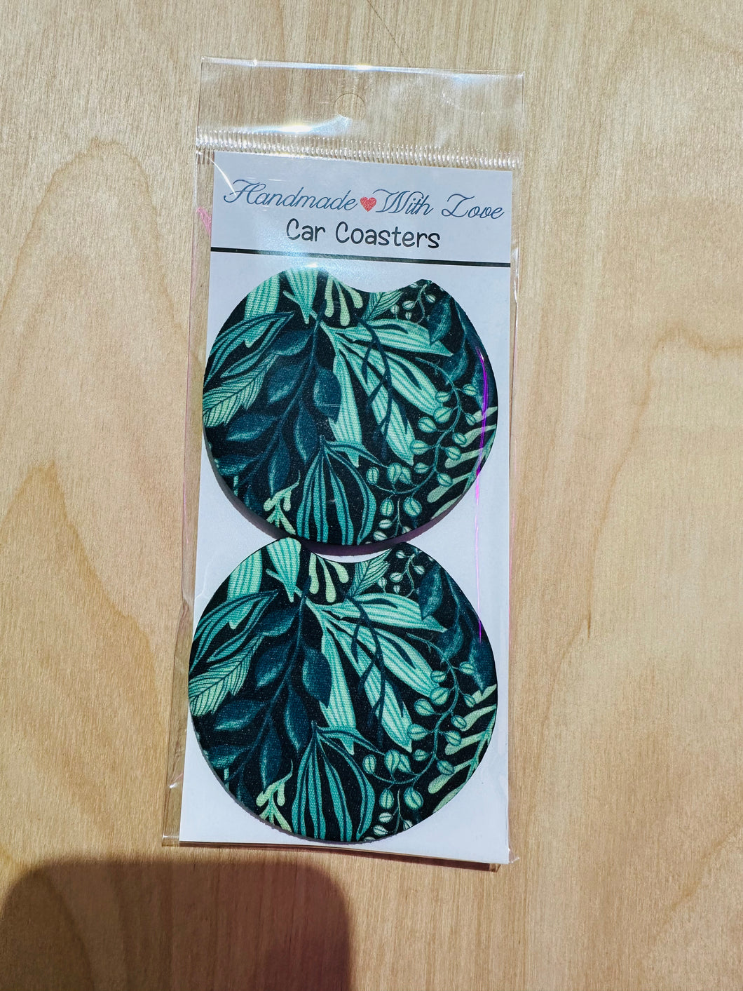 Green tropical car coaster- set of 2