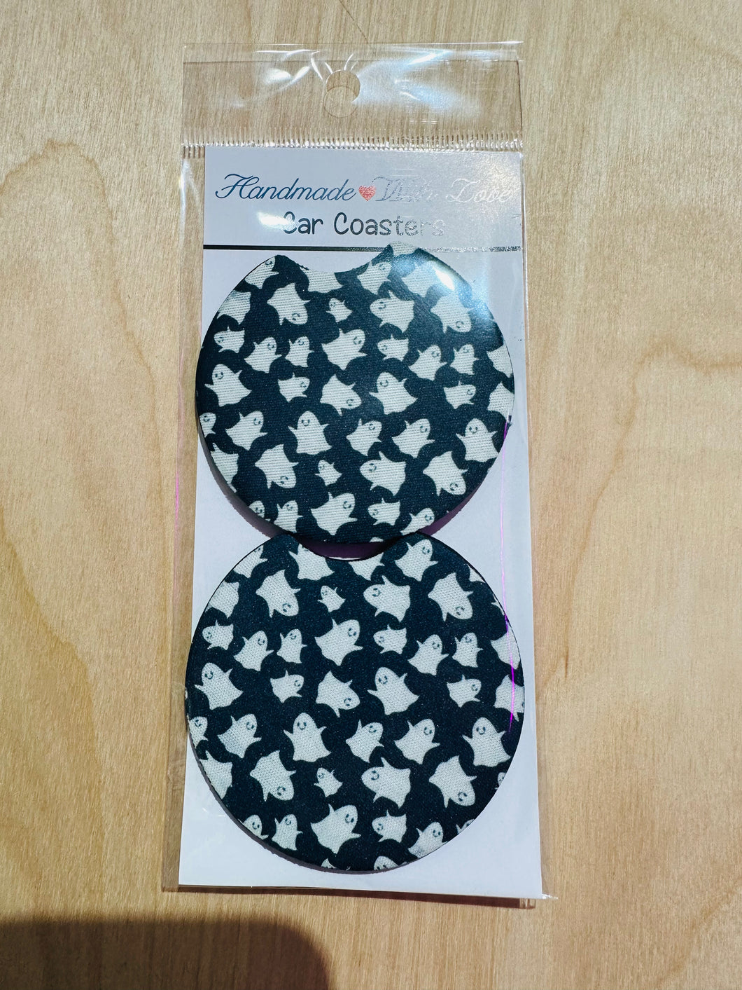 mini ghost car coaster- set of 2