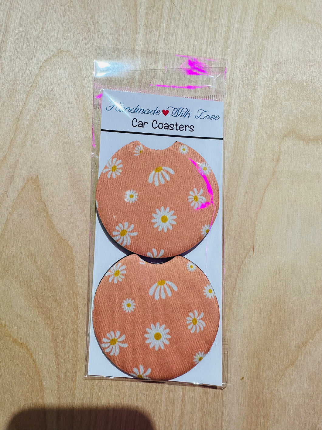 Coral daisy car coaster- set of 2