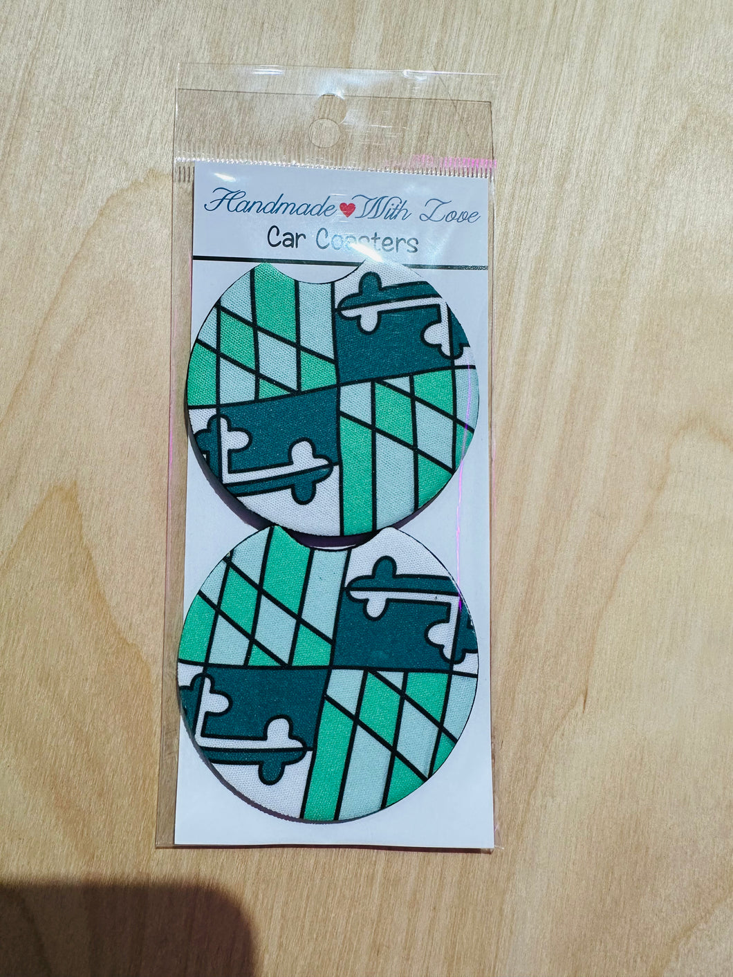 Teal Maryland flag car coaster- set of 2