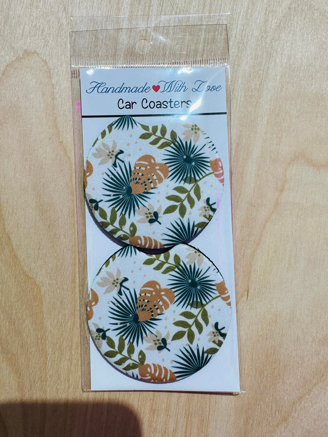 white tropical car coaster- set of 2