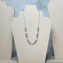 Load image into Gallery viewer, Sheet Music and Blue Paper Bead Silver Plated Ball Chain Necklace - 18&quot; w/ 3&quot; chain extender
