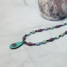 Load image into Gallery viewer, Lotus Flower Teardrop Pendant Paper Bead Necklace - 18&quot; with 2&quot; chain extender
