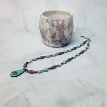 Load image into Gallery viewer, Lotus Flower Teardrop Pendant Paper Bead Necklace - 18&quot; with 2&quot; chain extender
