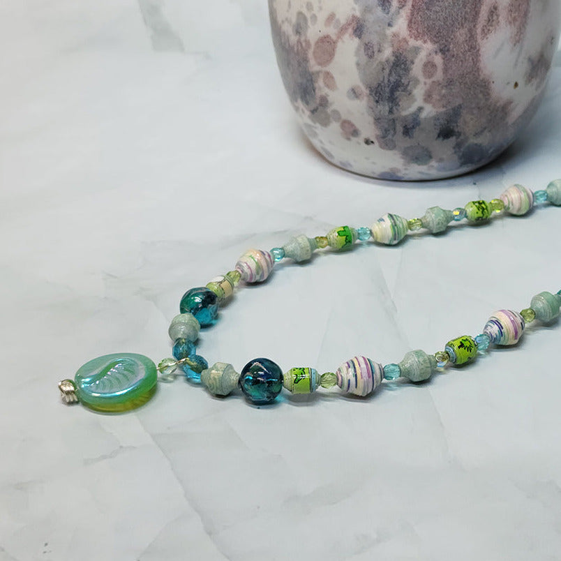 Mermaid Vibes Paper Bead Necklace - 18