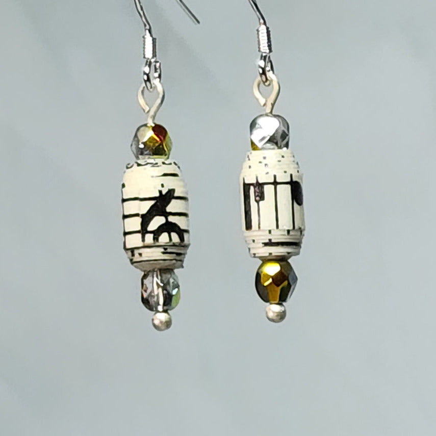 Sheet Music Paper Bead Earrings - 1-1/2