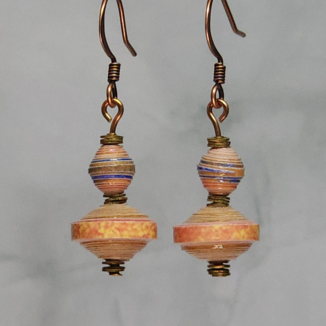 Saturn Bead Pink/Blue Double Stack Earrings - 1-1/2