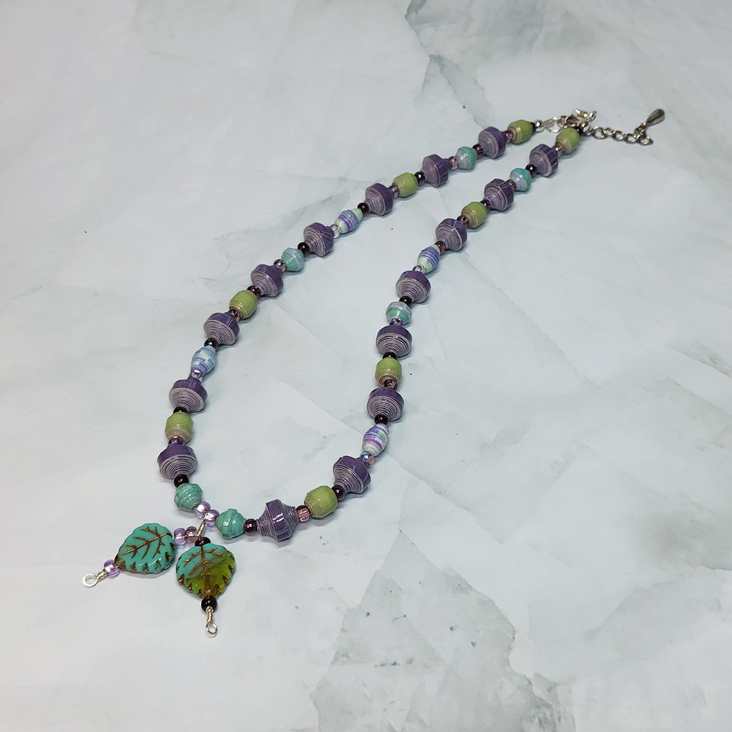 Two Leaves Paper Bead Necklace - 17