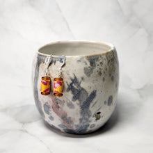 Load image into Gallery viewer, Cheetah Print Pink &amp; Yellow Paper Bead Earrings - 1-1/2&quot; drop
