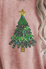 Load image into Gallery viewer, Sequin Christmas Tree Ribbed Drop Shoulder Sweatshirt
