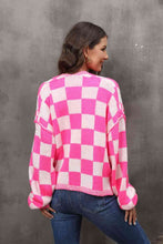 Load image into Gallery viewer, Checkered Open Front Drop Shoulder Cardigan
