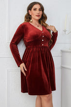 Load image into Gallery viewer, Plus Size V-Neck Decorative Button Knee Length Dress
