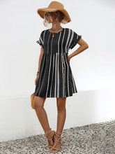 Load image into Gallery viewer, Striped Polka Dot Frill Short Sleeve Mini Dress
