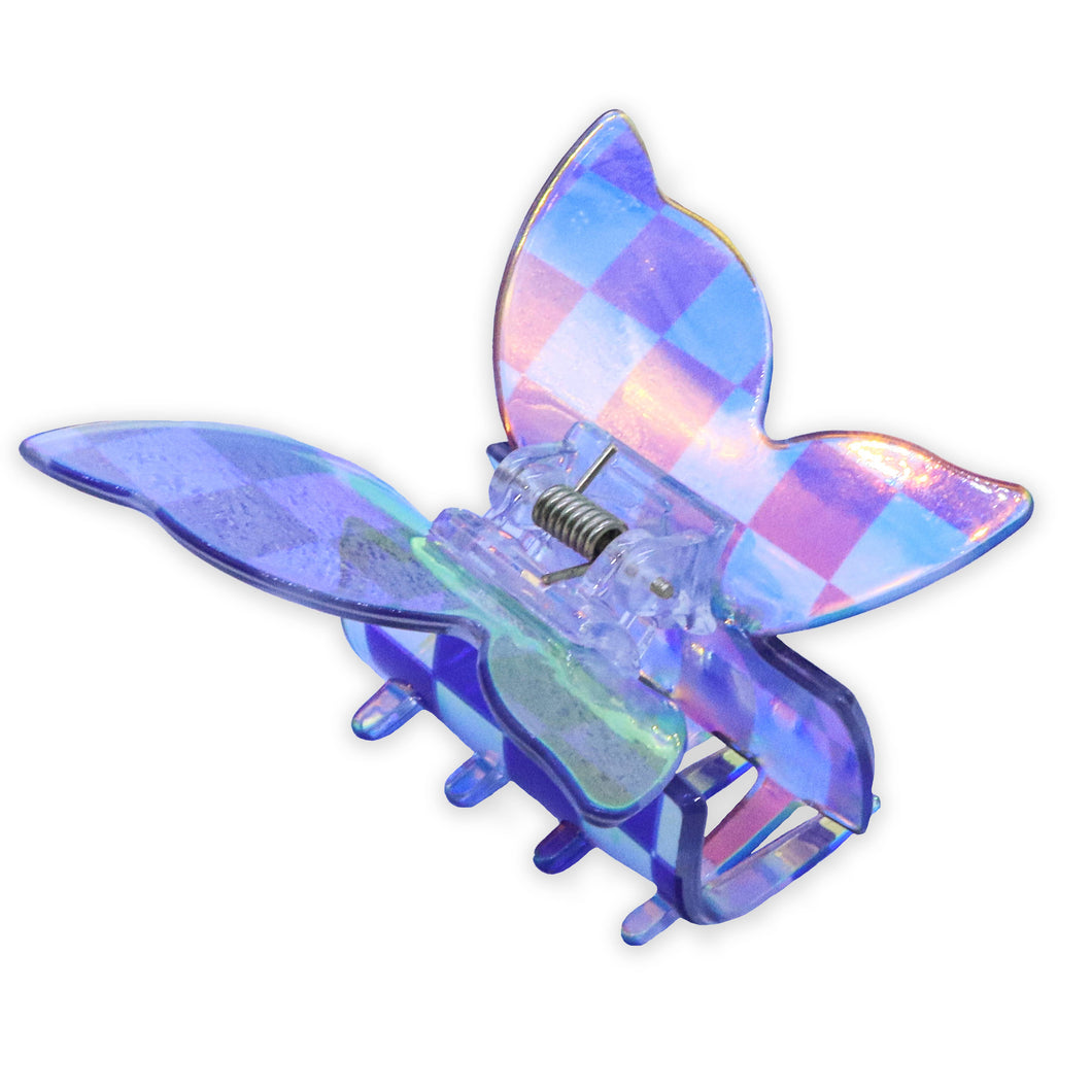 Medium Iridescent Checkered Butterfly Hair Claw Clip