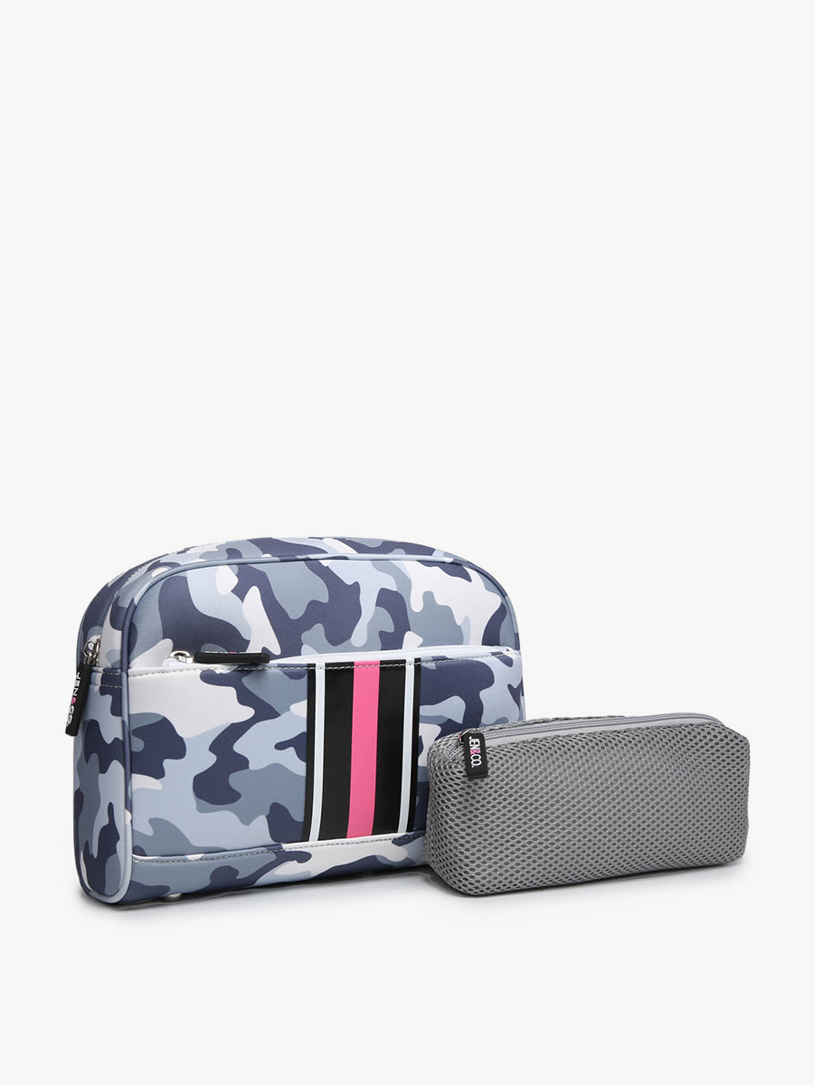 Neoprene Striped Cosmetic Bag: Camo-Grey