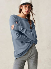 Load image into Gallery viewer, Waffle-Knit Round Neck Long Sleeve Sweater
