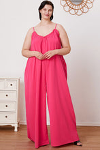 Load image into Gallery viewer, Full Size Ruffle Trim Tie Back Cami Jumpsuit with Pockets
