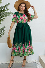 Load image into Gallery viewer, Floral Tie-Waist Round Neck Dress
