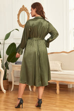 Load image into Gallery viewer, Plus Size Surplice Neck Tie Belt Flounce Sleeve Midi Dress
