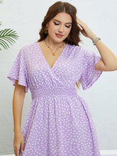 Load image into Gallery viewer, Plus Size Printed Smocked Waist Surplice Dress
