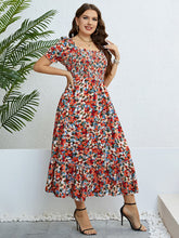 Load image into Gallery viewer, Plus Size Floral Smocked Square Neck Dress
