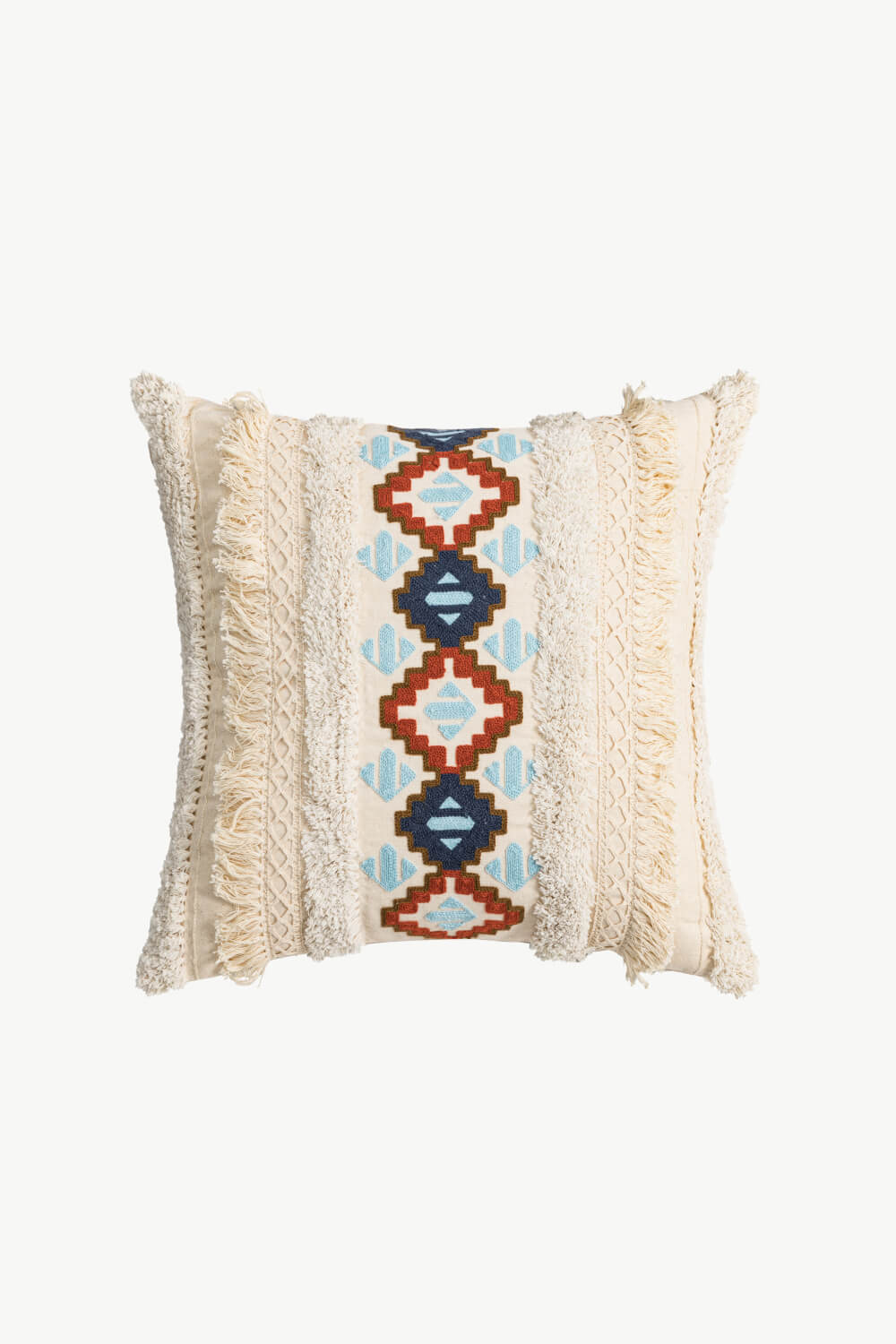 Embroidered square fringe detail pillow cover from Tidal Salt Co