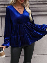 Load image into Gallery viewer, V-Neck Balloon Sleeve Peplum Blouse
