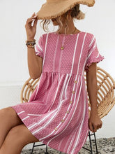 Load image into Gallery viewer, Striped Polka Dot Frill Short Sleeve Mini Dress
