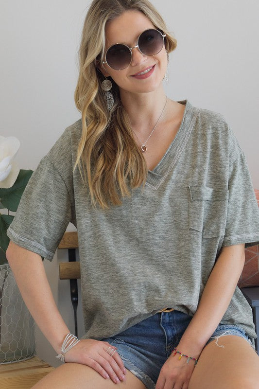 Olive relaxed v neck tee