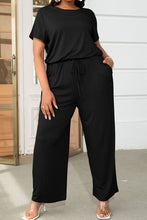 Load image into Gallery viewer, Plus Size Drawstring Waist Short Sleeve Jumpsuit
