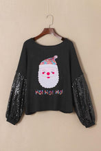 Load image into Gallery viewer, Waffle-Knit Santa Graphic Sequin Long Sleeve Blouse
