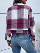 Load image into Gallery viewer, Plaid Button Up Drop Shoulder Cropped Jacket
