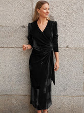 Load image into Gallery viewer, Surplice Puff Sleeve Midi Dress
