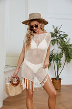 Load image into Gallery viewer, Fringe Trim Openwork Cover-Up Dress
