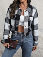 Load image into Gallery viewer, Plaid Button Up Drop Shoulder Cropped Jacket
