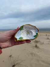 Load image into Gallery viewer, White Flower Decoupaged Oyster Shell
