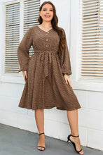 Load image into Gallery viewer, Plus Size Printed V-Neck Balloon Sleeve Tie Waist Dress
