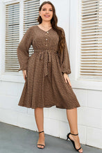 Load image into Gallery viewer, Plus Size Printed V-Neck Balloon Sleeve Tie Waist Dress
