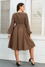 Load image into Gallery viewer, Plus Size Printed V-Neck Balloon Sleeve Tie Waist Dress
