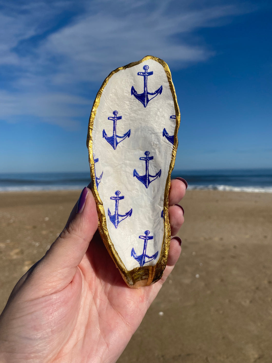 Nautical Anchor Decoupaged Oyster Shell