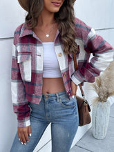 Load image into Gallery viewer, Plaid Button Up Drop Shoulder Cropped Jacket
